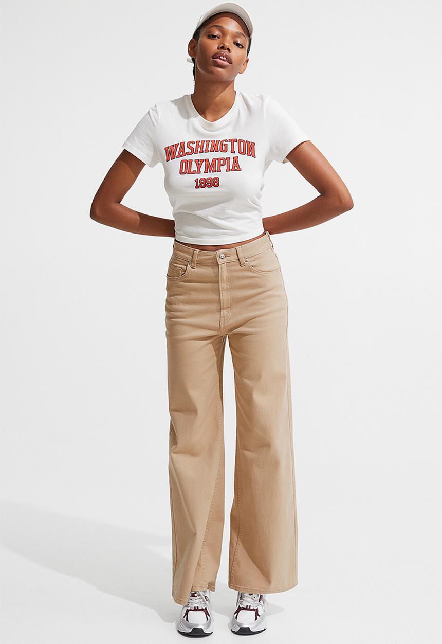 H&M - Wide twill trousers - beige