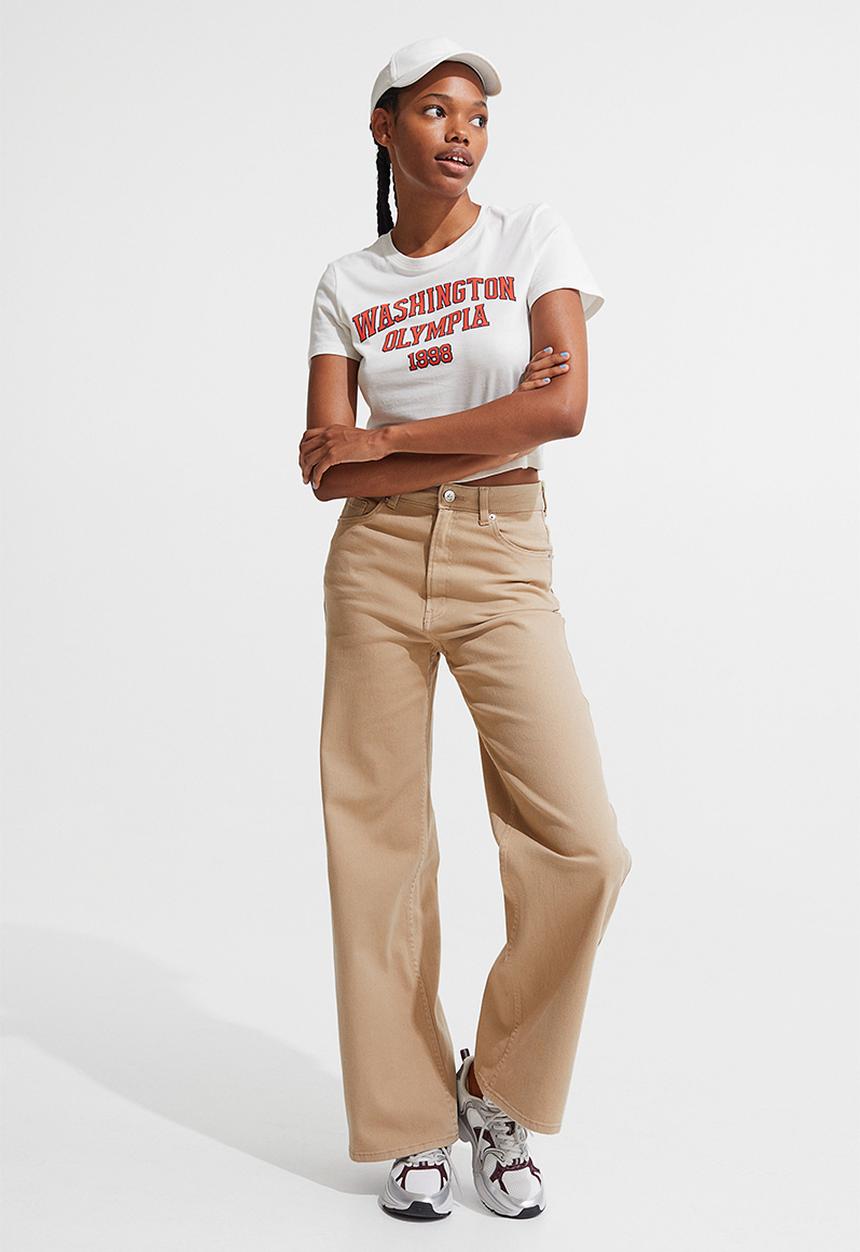 H&M - Wide twill trousers - beige