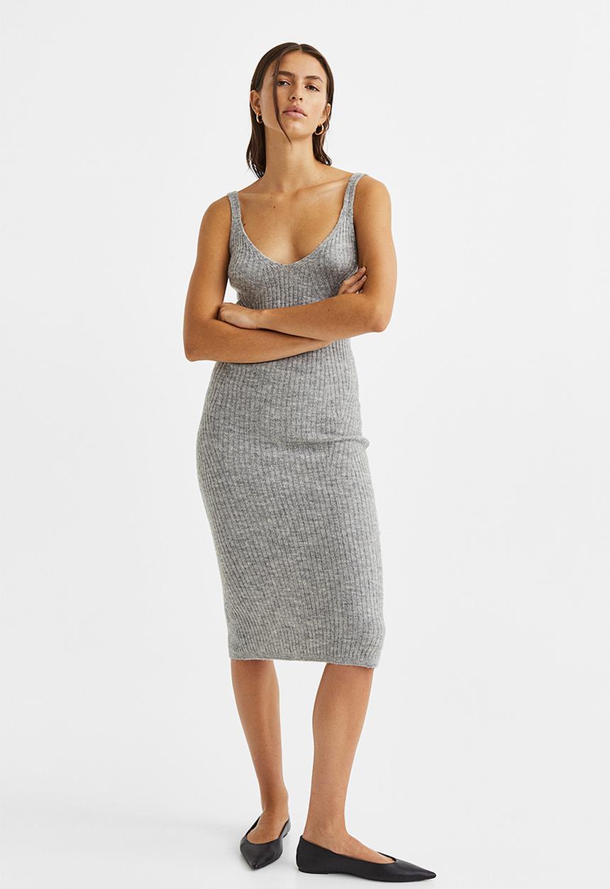 H&M - Rib-knit dress - light grey marl