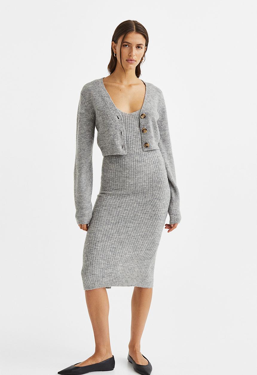 H&M - Rib-knit dress - light grey marl