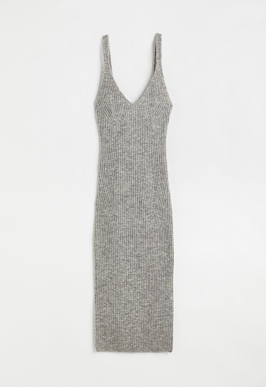 H&M - Rib-knit dress - light grey marl