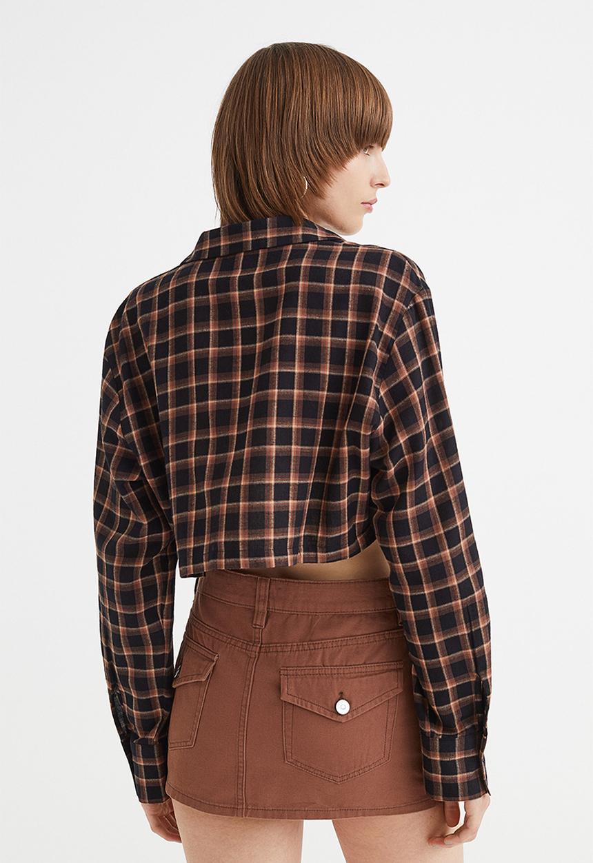 H&M - Cropped cotton shirt - black/checked 