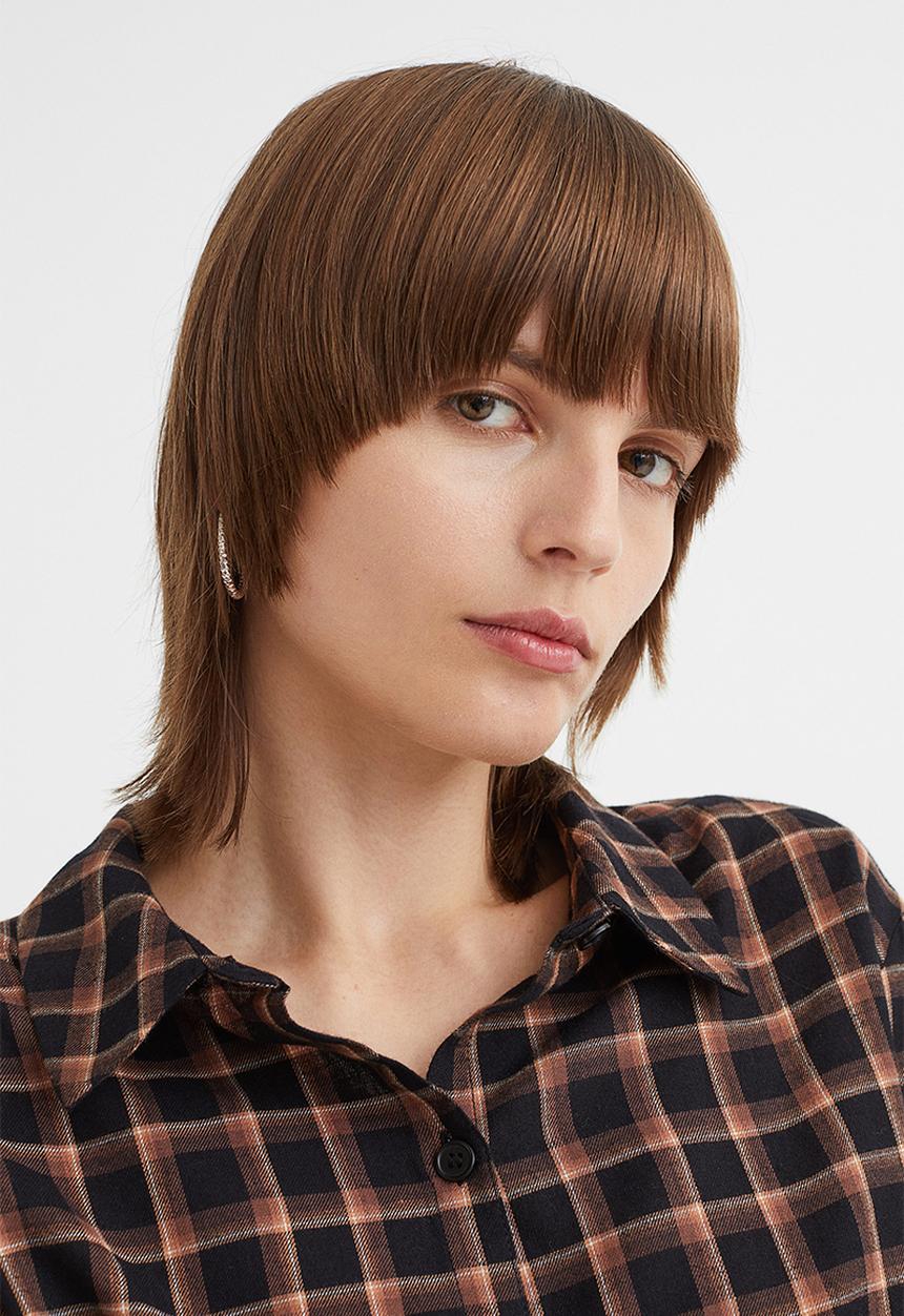 H&M - Cropped cotton shirt - black/checked 