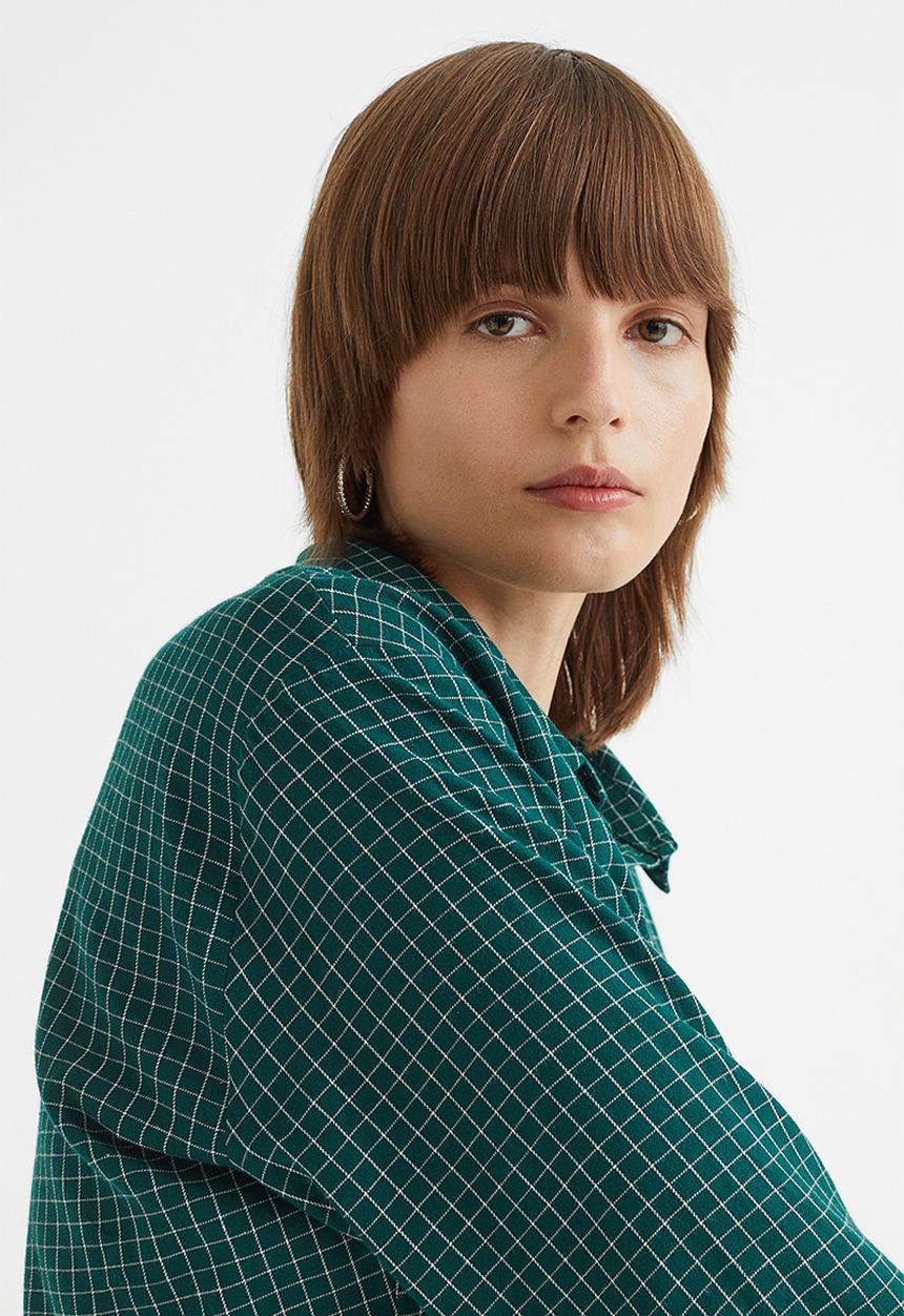 H&M - Cropped cotton shirt - dark green/checked