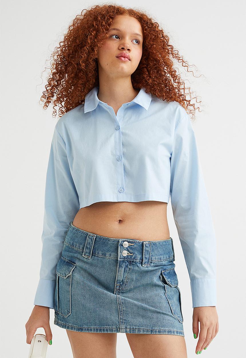 H&M - Cropped cotton shirt - light blue