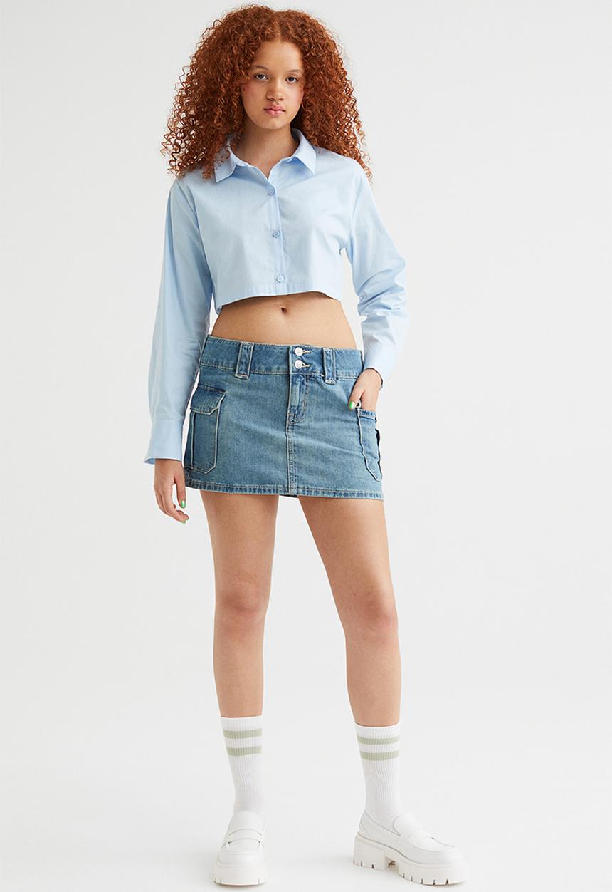 H&M - Cropped cotton shirt - light blue