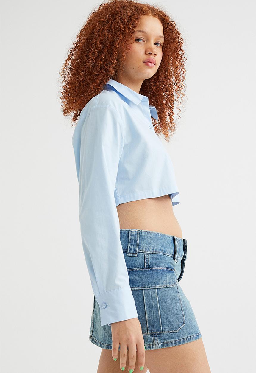 H&M - Cropped cotton shirt - light blue