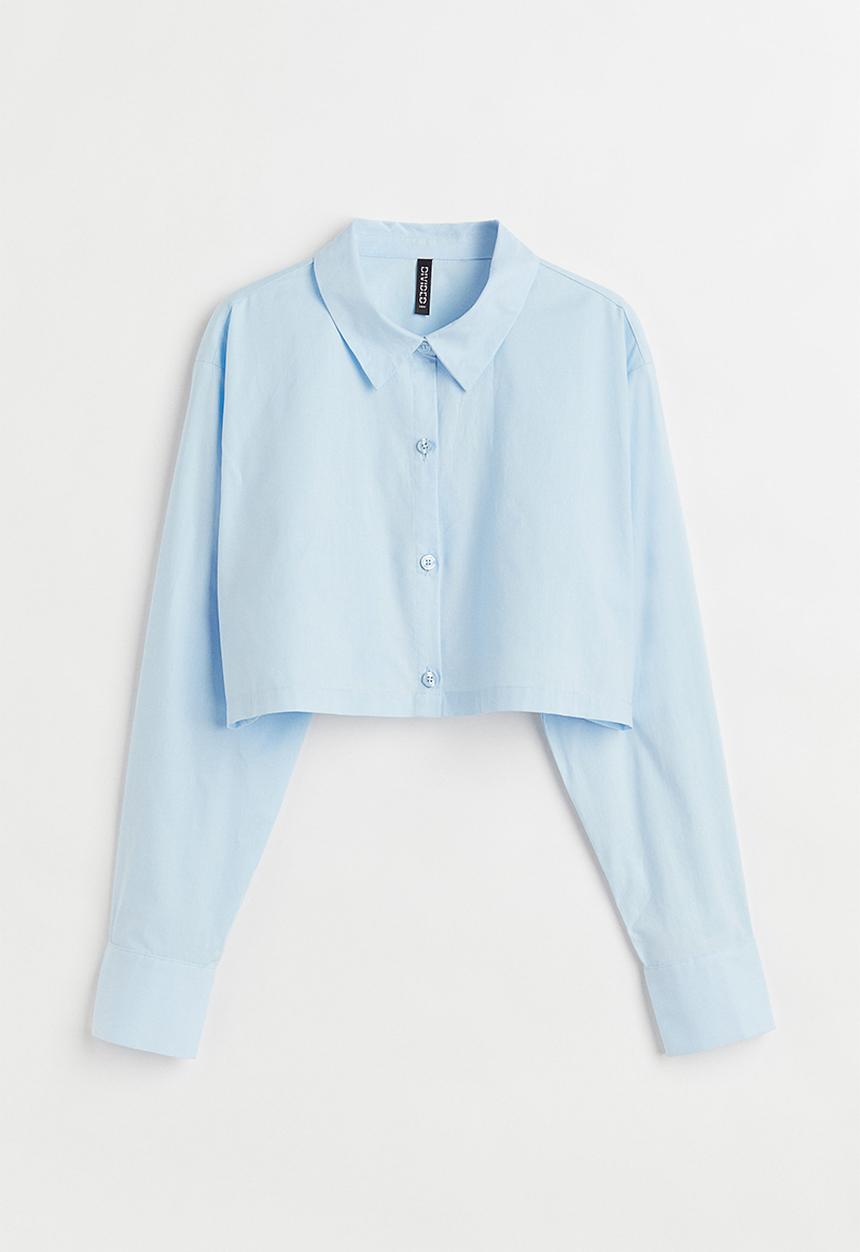 H&M - Cropped cotton shirt - light blue