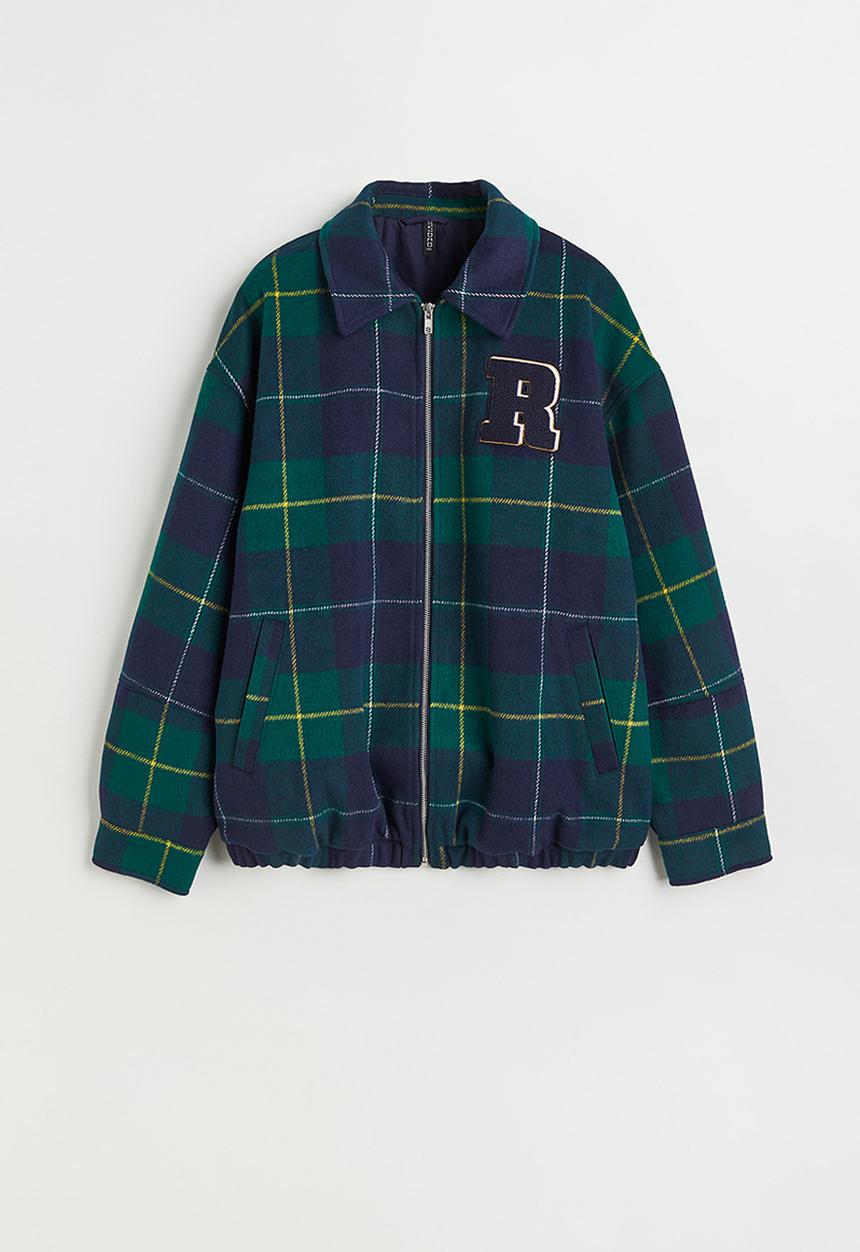 H&M - Boxy jacket - dark blue/checked