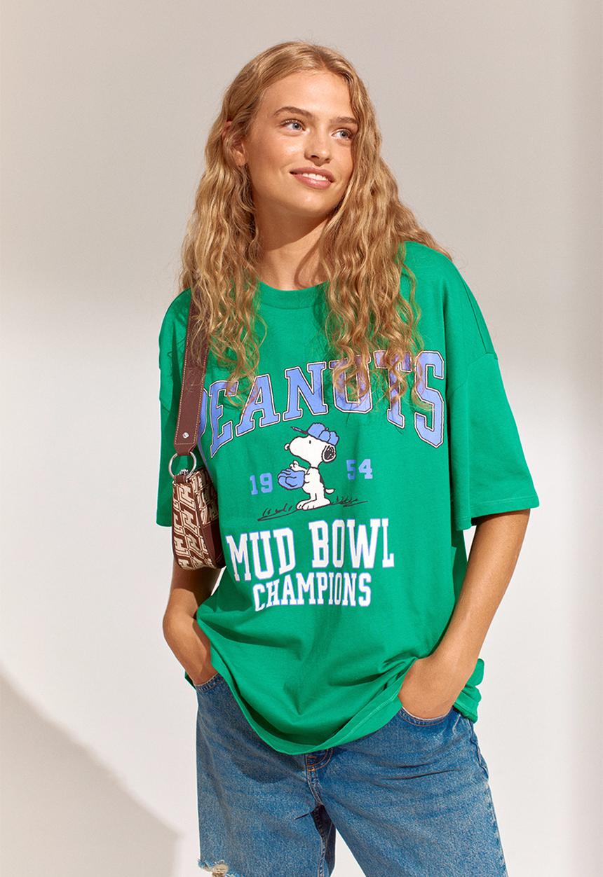 H&M - Printed T-shirt - green/snoopy