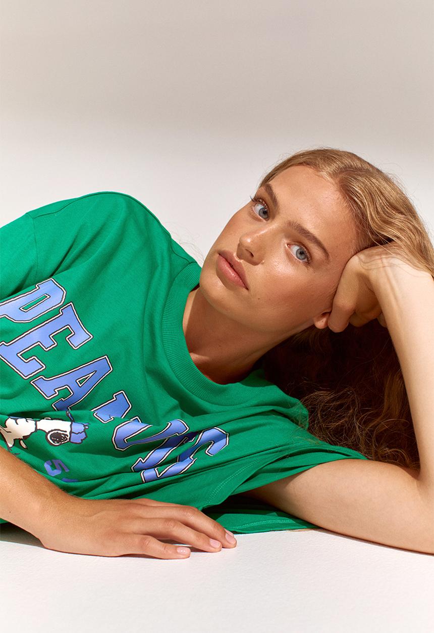 H&M - Printed T-shirt - green/snoopy