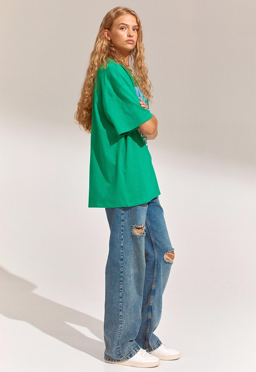 H&M - Printed T-shirt - green/snoopy
