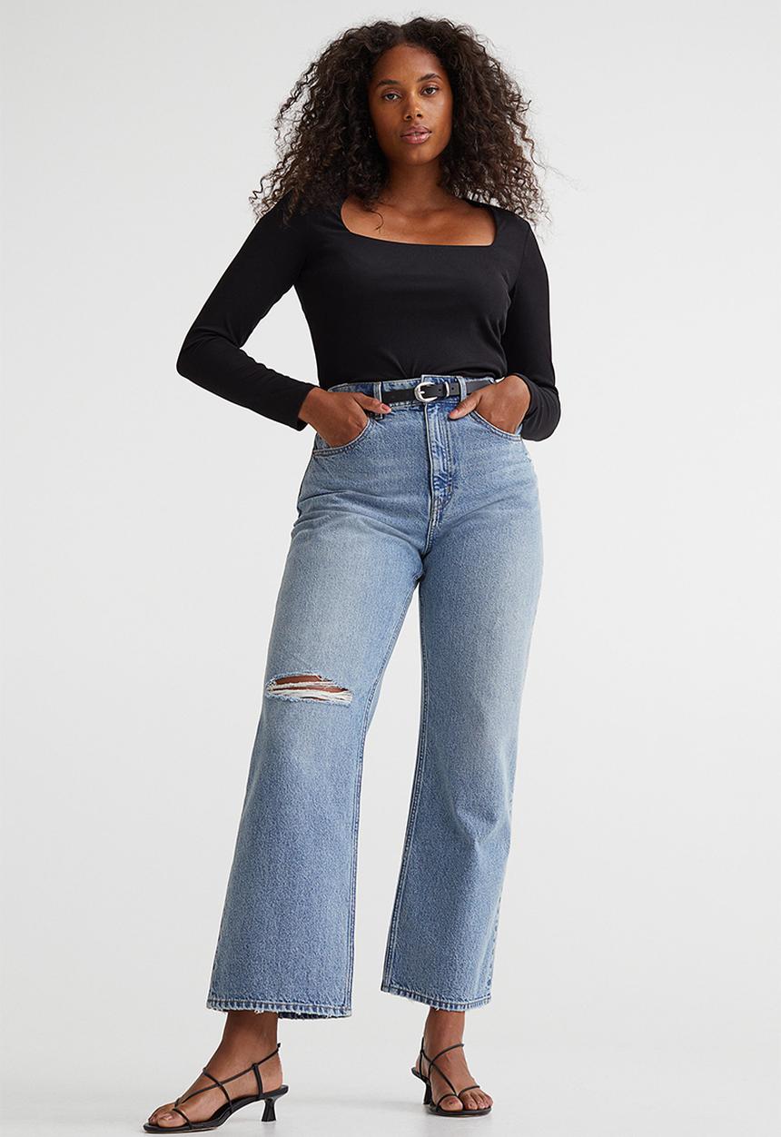 H&M - Loose straight high jeans - light denim blue