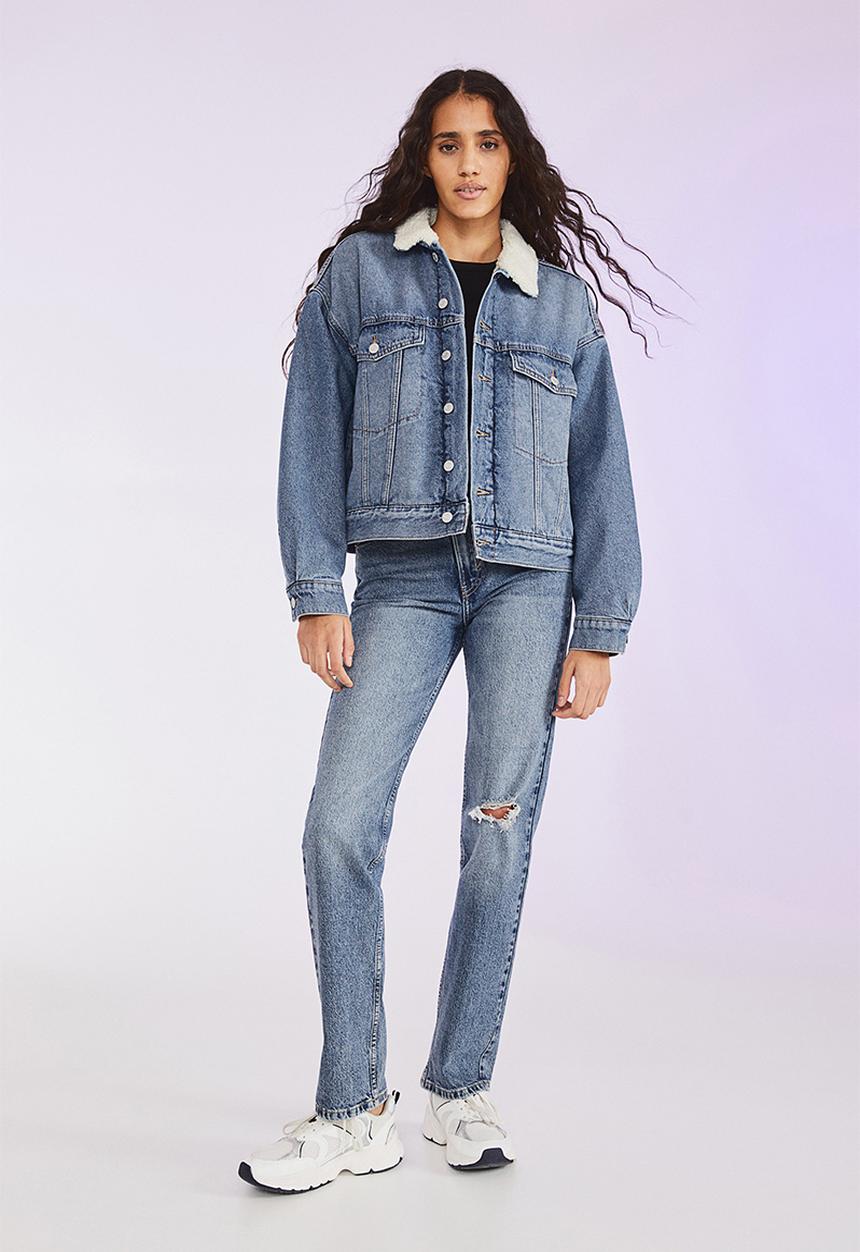 H&M - Teddy-lined denim jacket - denim blue/cream