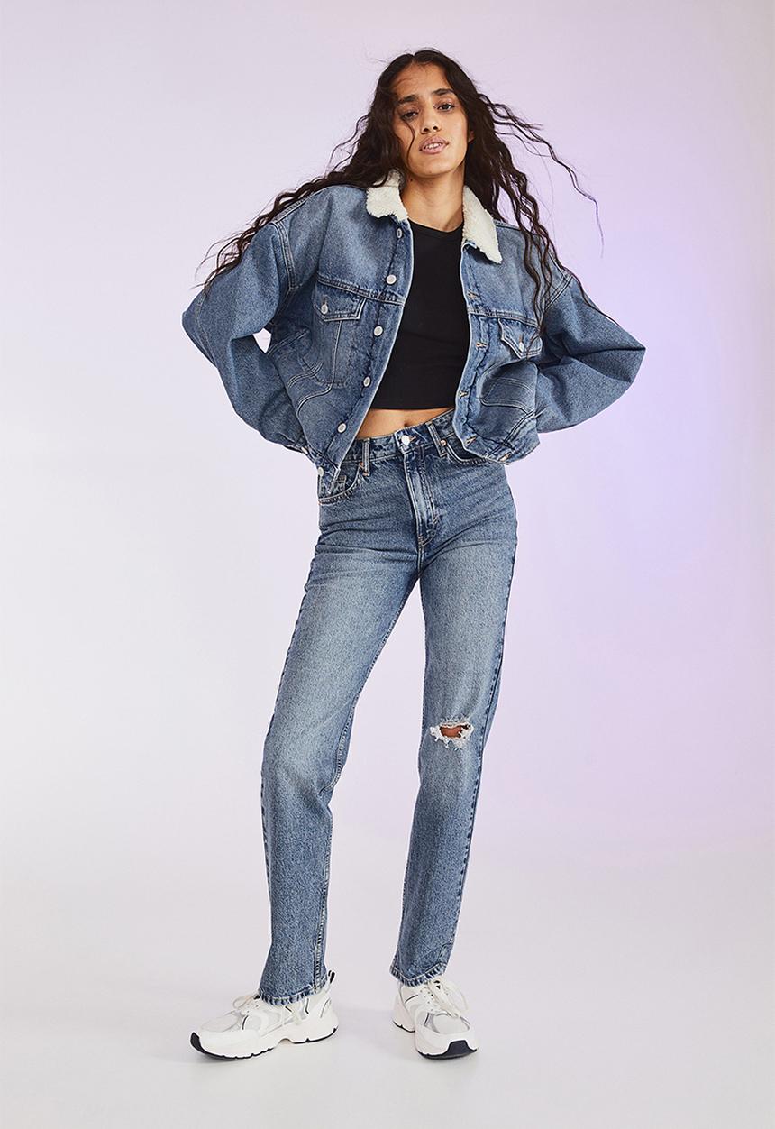 H&M - Teddy-lined denim jacket - denim blue/cream