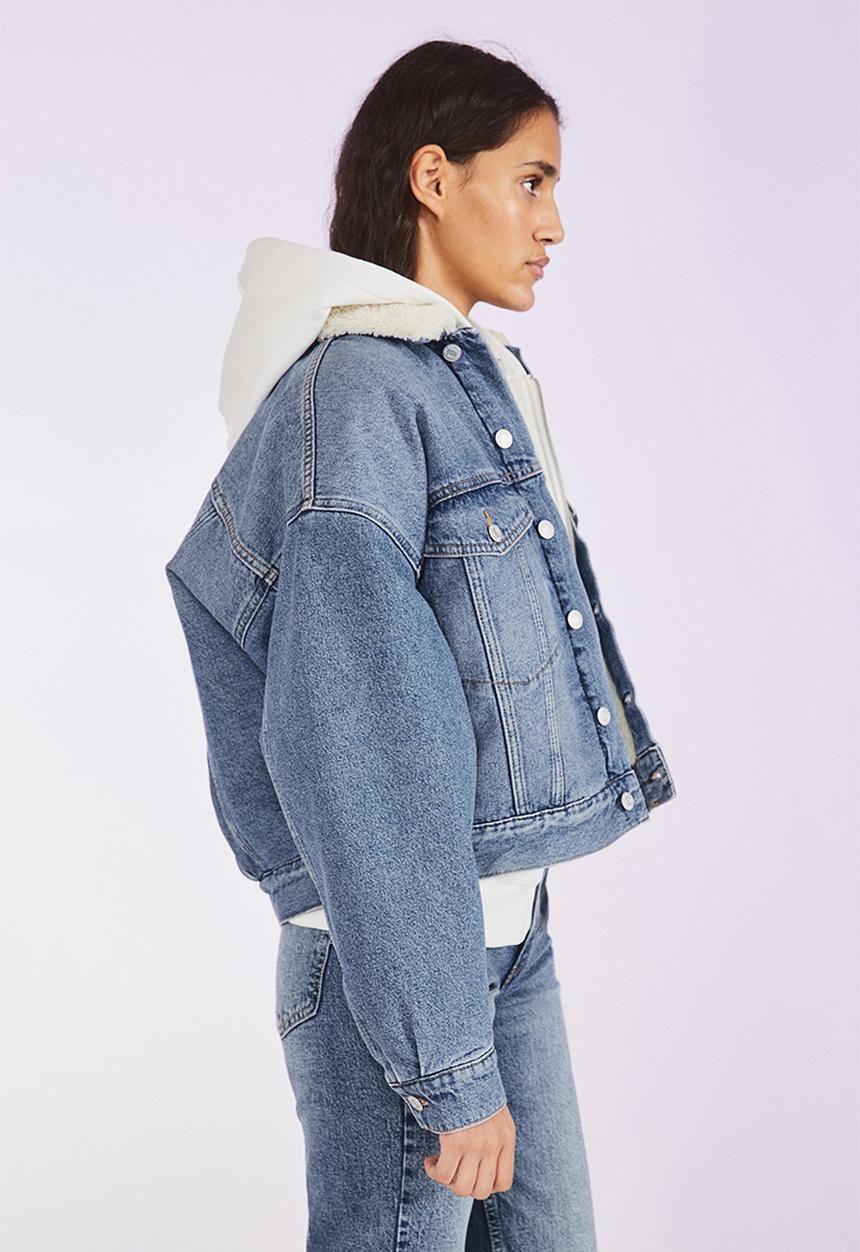H&M - Teddy-lined denim jacket - denim blue/cream