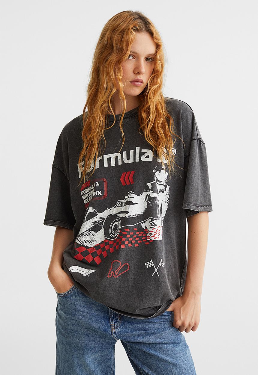 H&M - Printed T-shirt - black/formula 