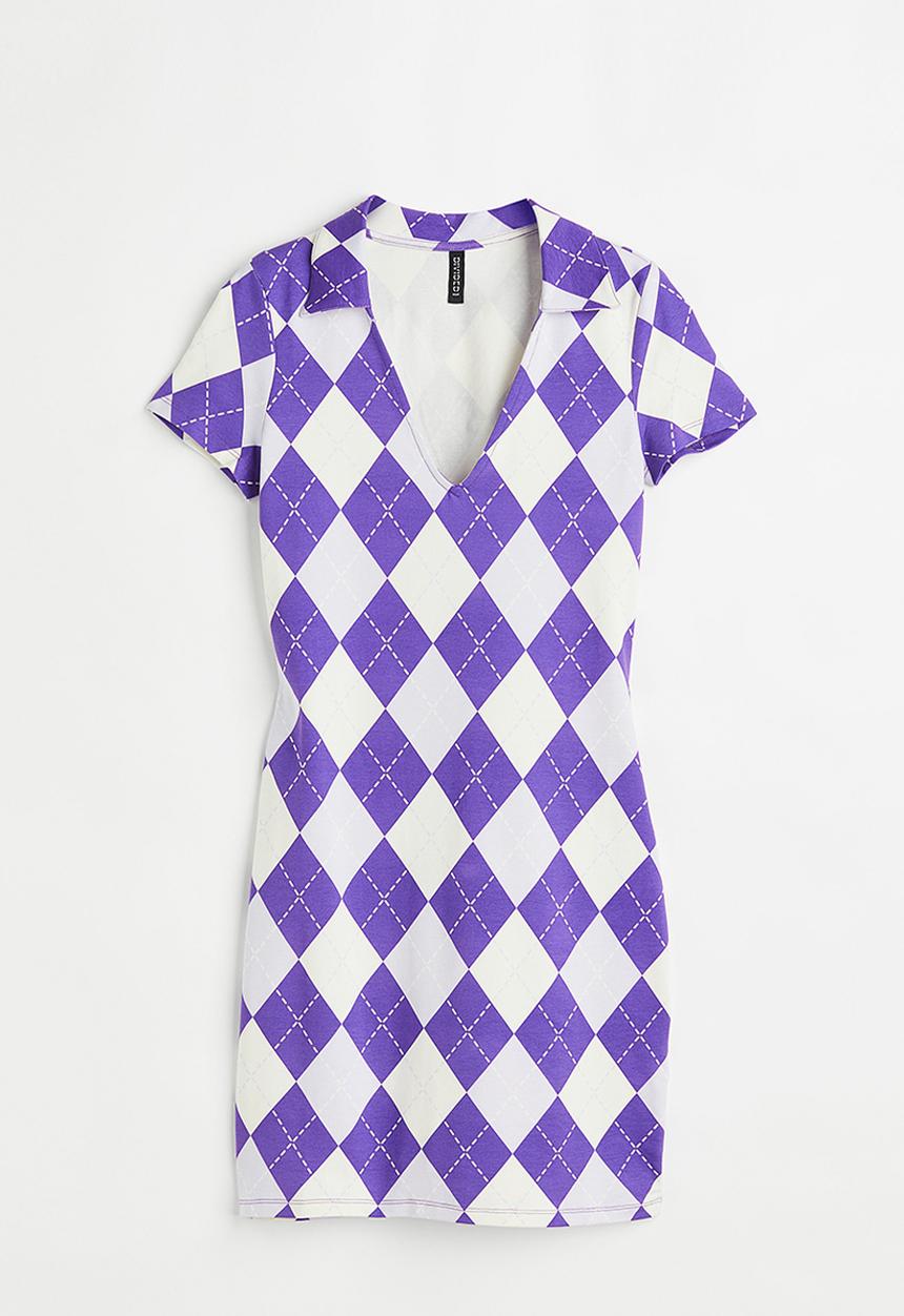 H&M - Collared bodycon dress - purple/argyle pattern