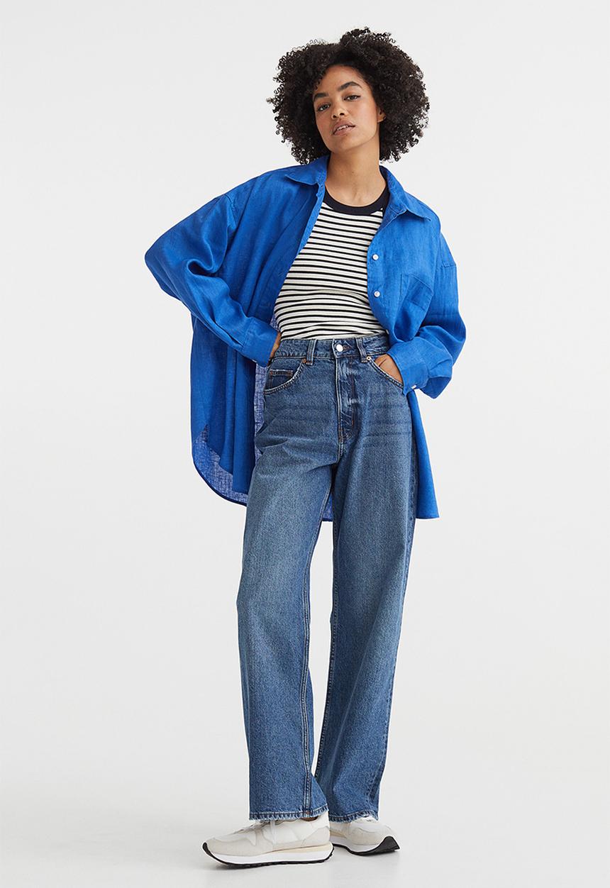 H&M - Loose straight high jeans - denim blue