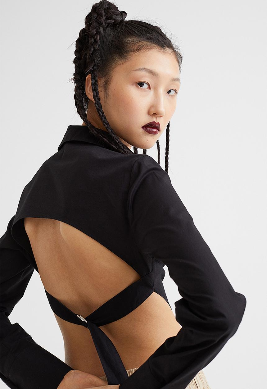 H&M - Open-backed shirt - black