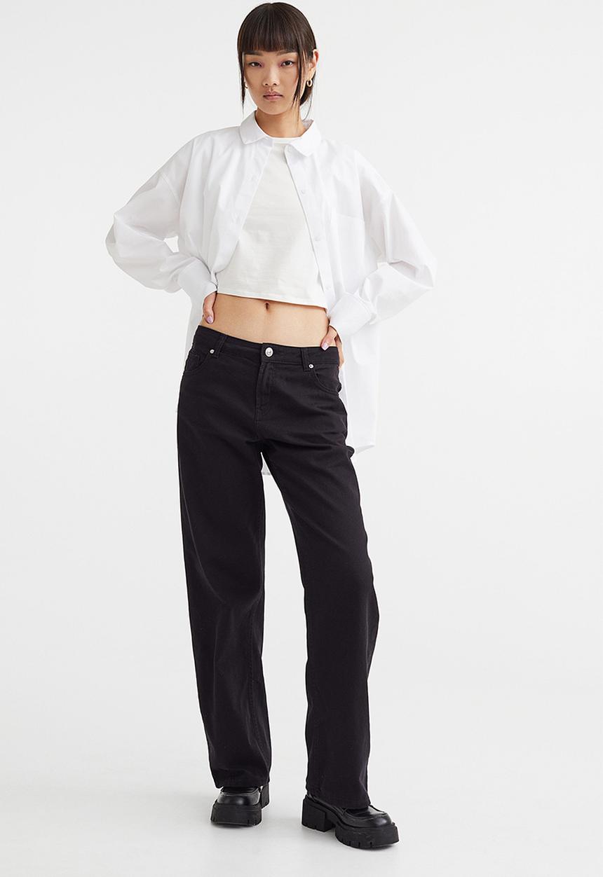 H&M - Wide twill trousers - black I