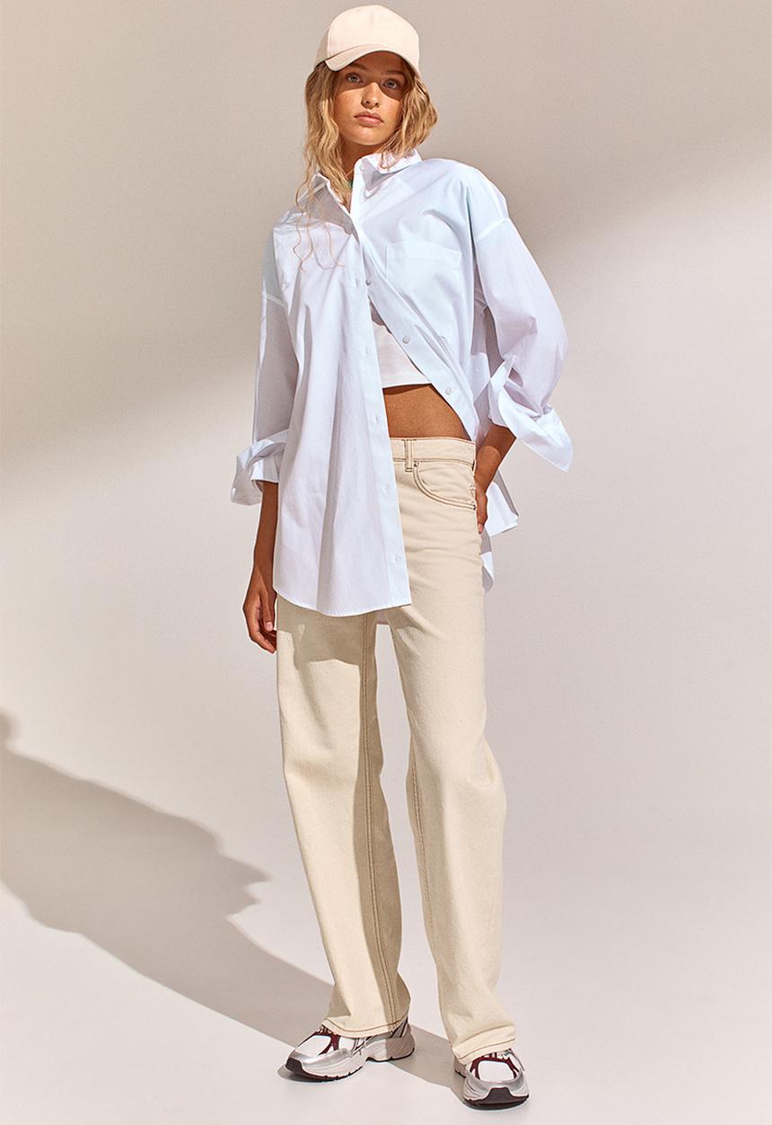 H&M - Wide twill trousers - light beige
