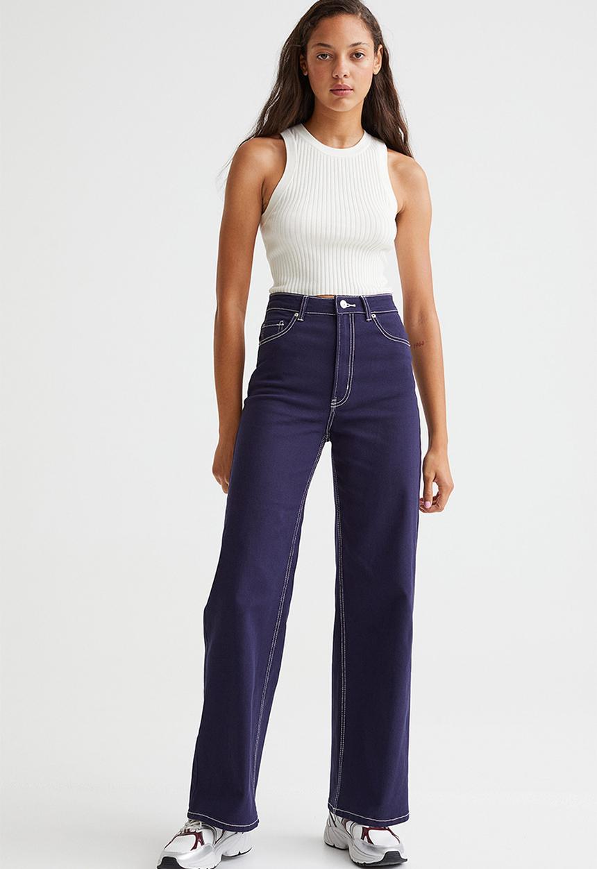 H&M - Wide twill trousers - dark blue