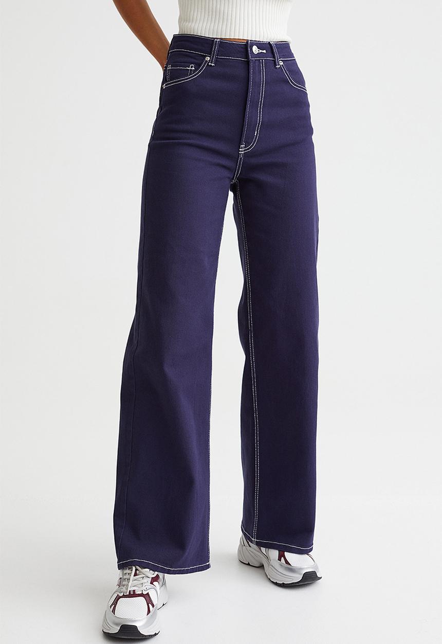 H&M - Wide twill trousers - dark blue
