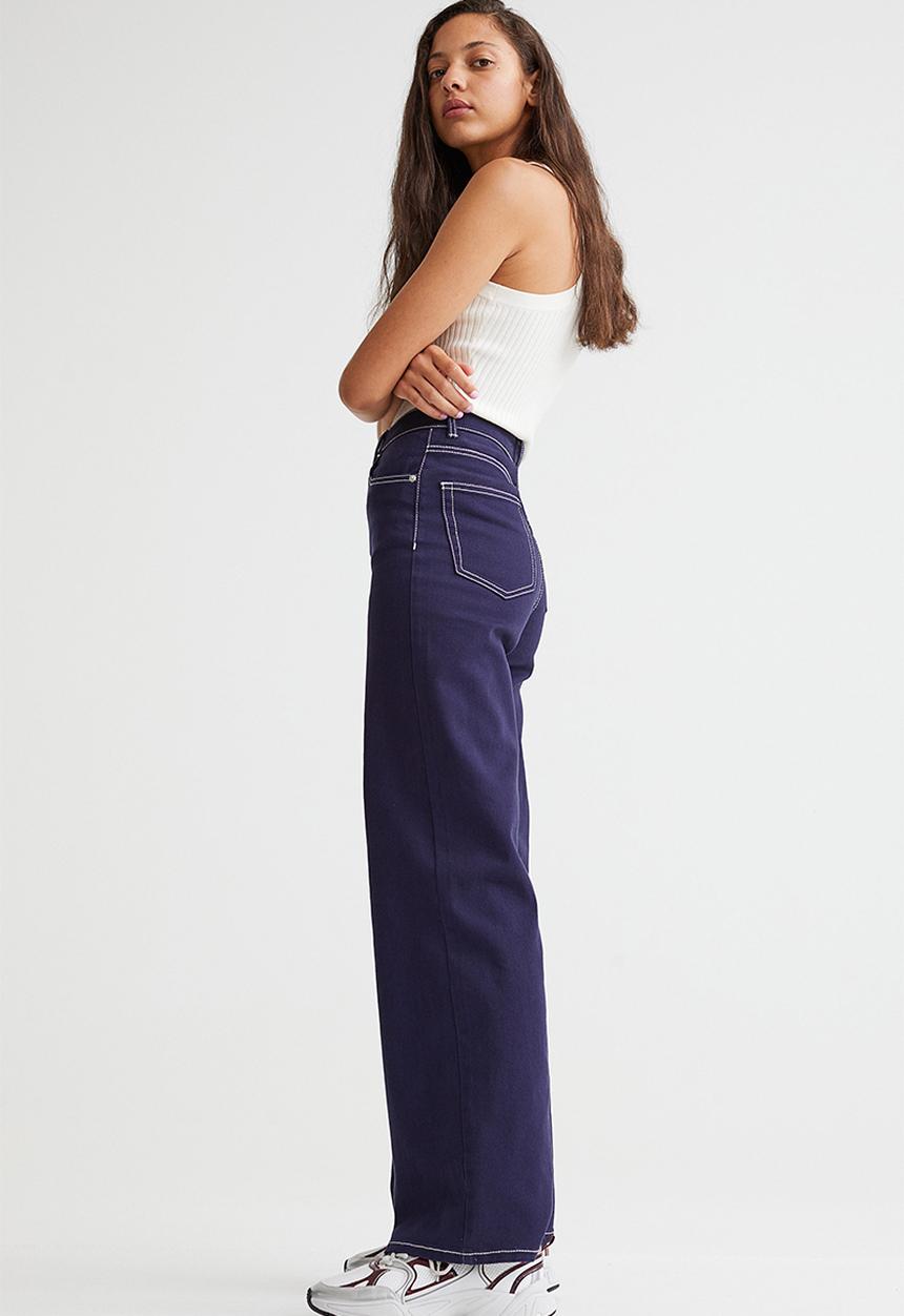 H&M - Wide twill trousers - dark blue