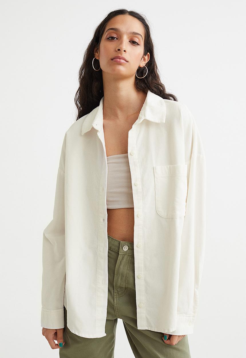 H&M - Oversized corduroy shirt - cream