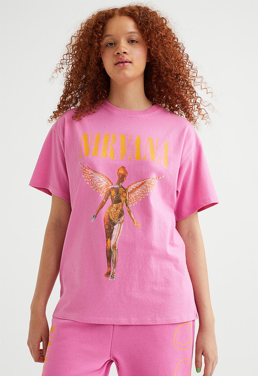 H&M - Printed T-shirt - cerise/nirvana
