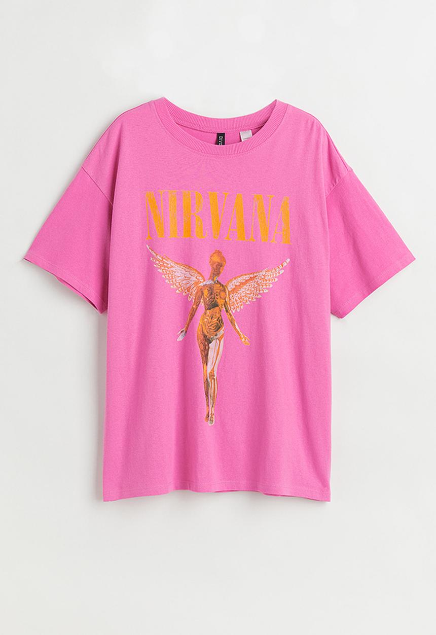 H&M - Printed T-shirt - cerise/nirvana