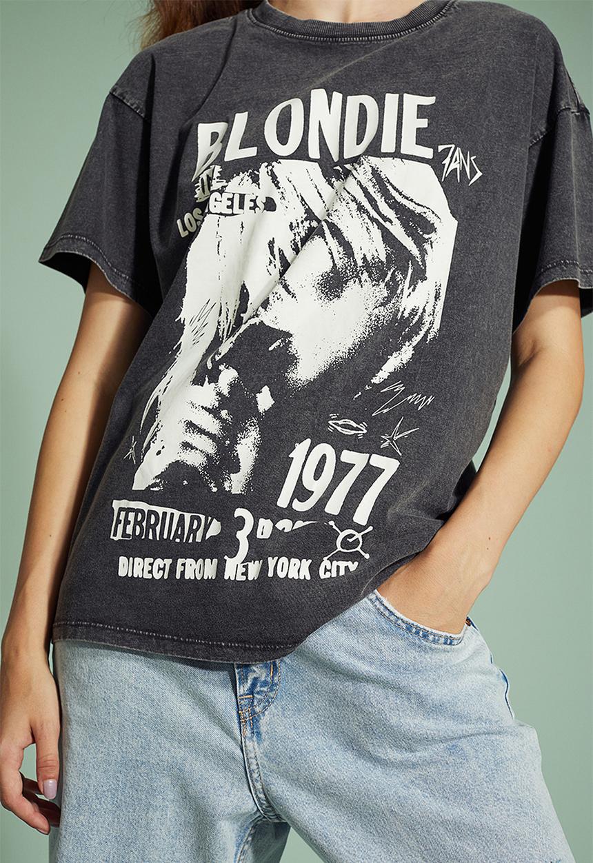 H&M - Printed T-shirt - black/blondie