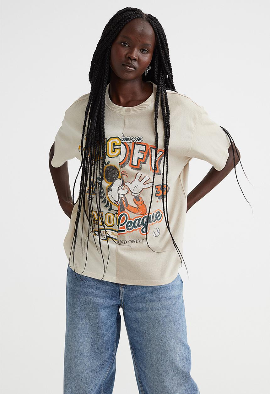 H&M - Printed T-shirt - light beige/disney