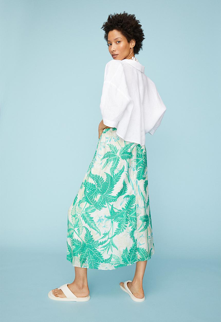 H&M - Calf-length skirt - light green/palm leaves