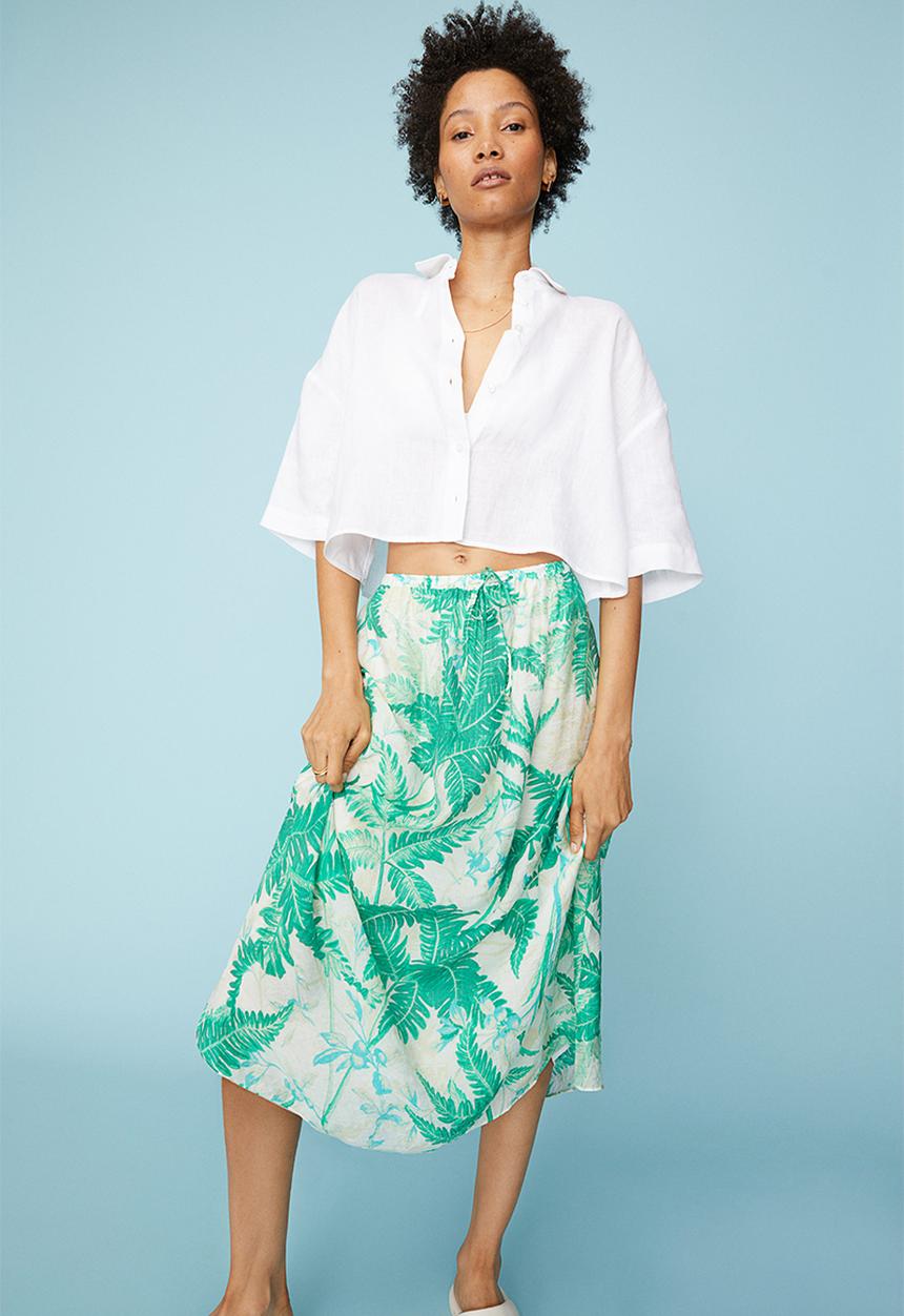 H&M - Calf-length skirt - light green/palm leaves