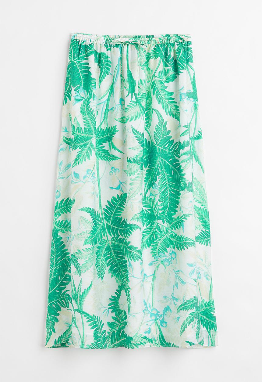 H&M - Calf-length skirt - light green/palm leaves