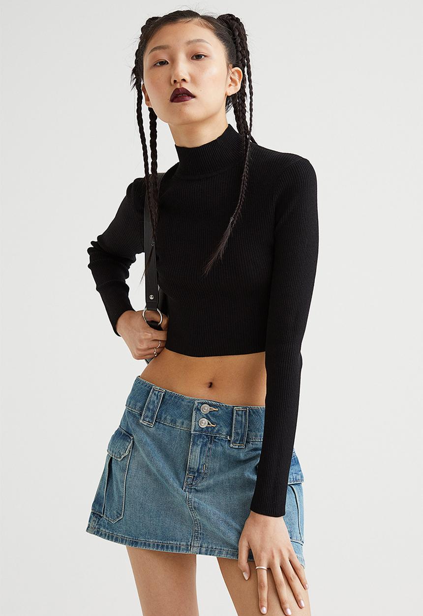 H&M - Ribbed turtleneck top - black