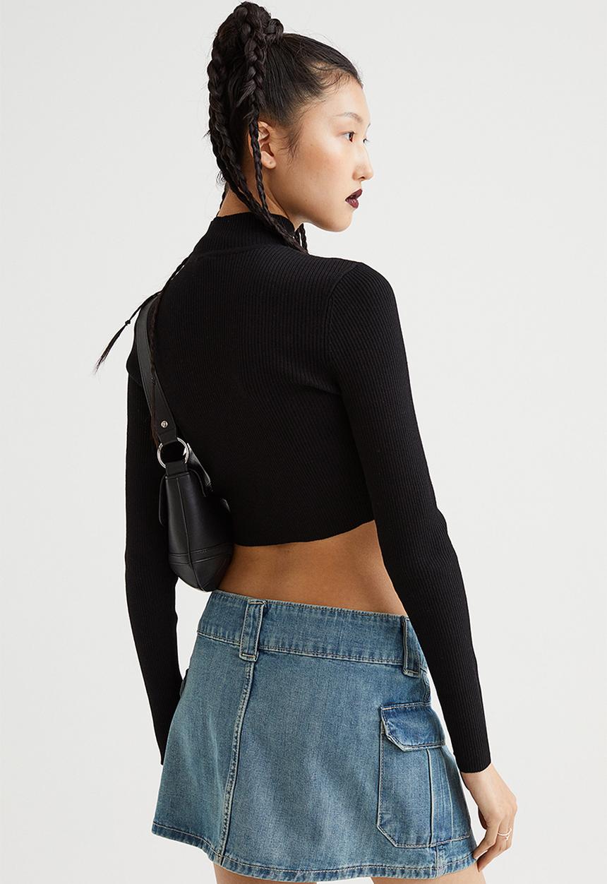 H&M - Ribbed turtleneck top - black