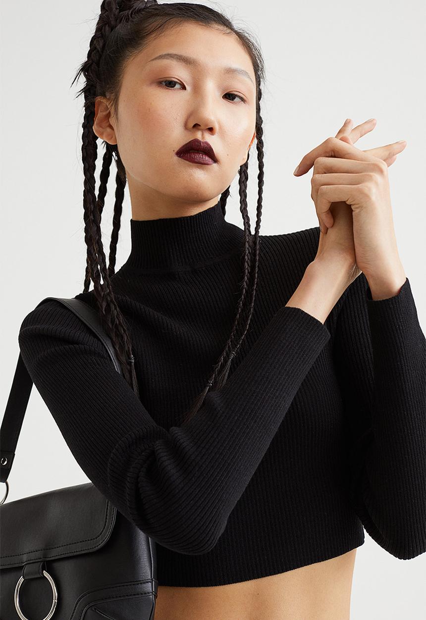 H&M - Ribbed turtleneck top - black