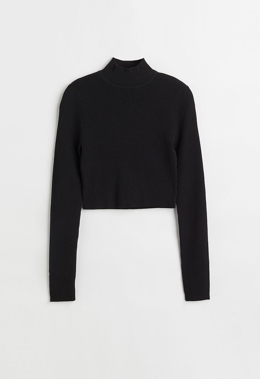 H&M - Ribbed turtleneck top - black
