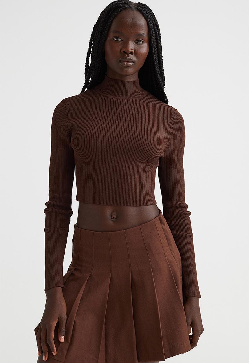 H&M - Ribbed turtleneck top - dark brown
