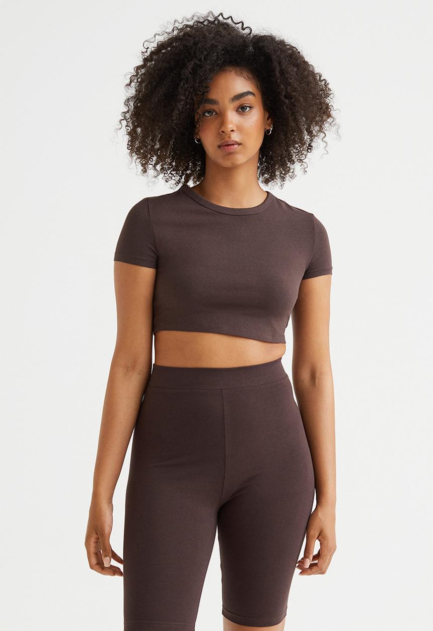 H&M - Cotton cropped top - dark brown
