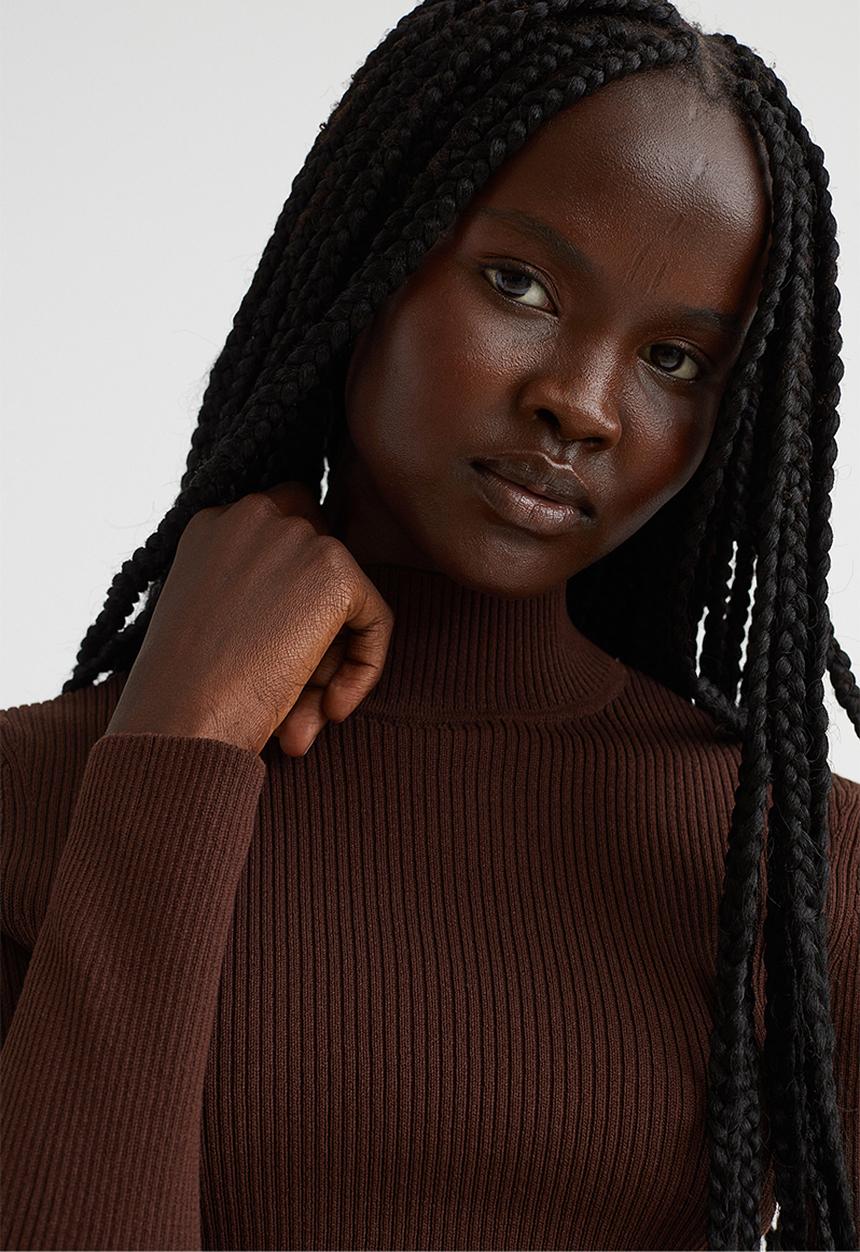 H&M - Ribbed turtleneck top - dark brown