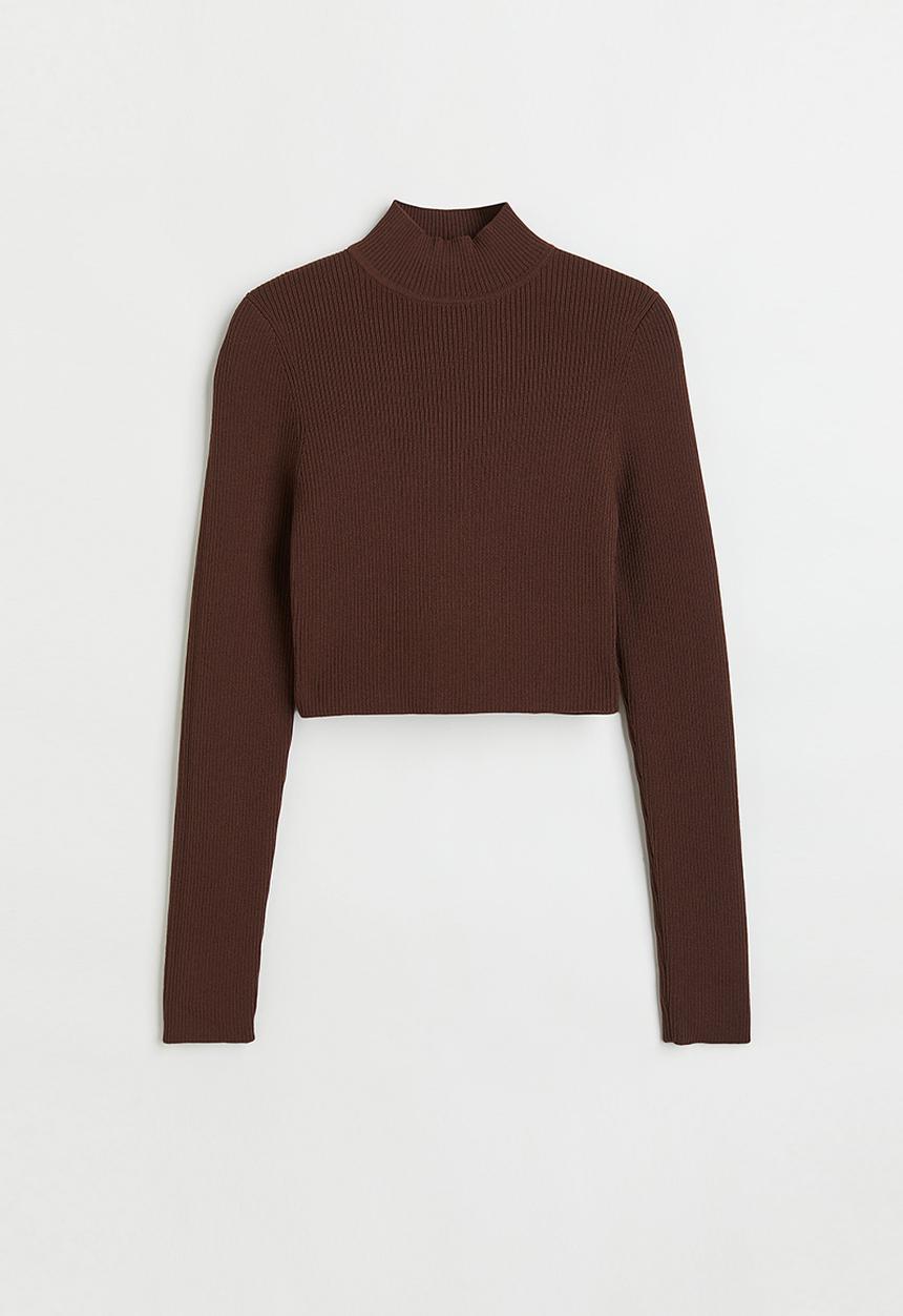 H&M - Ribbed turtleneck top - dark brown