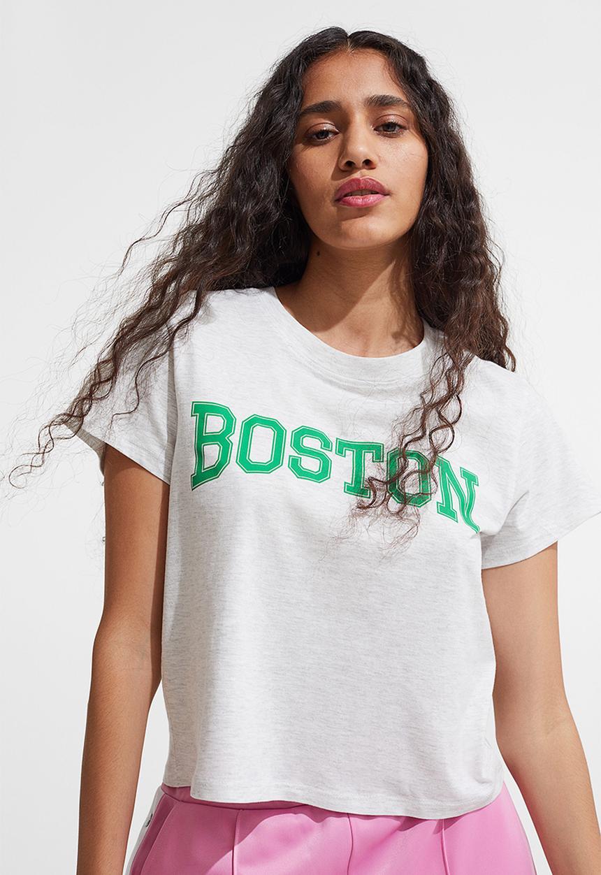 H&M - Printed T-shirt - light grey marl/boston