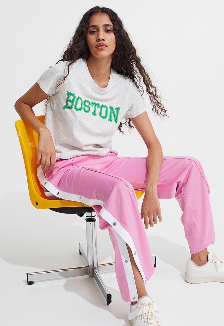 H&M - Printed T-shirt - light grey marl/boston