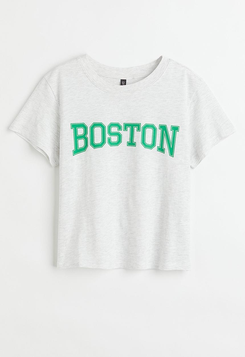 H&M - Printed T-shirt - light grey marl/boston