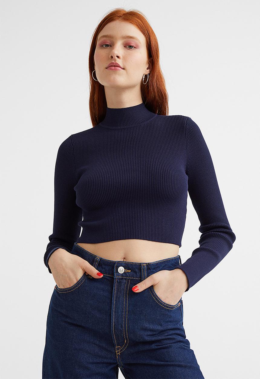 H&M - Ribbed turtleneck top - dark blue