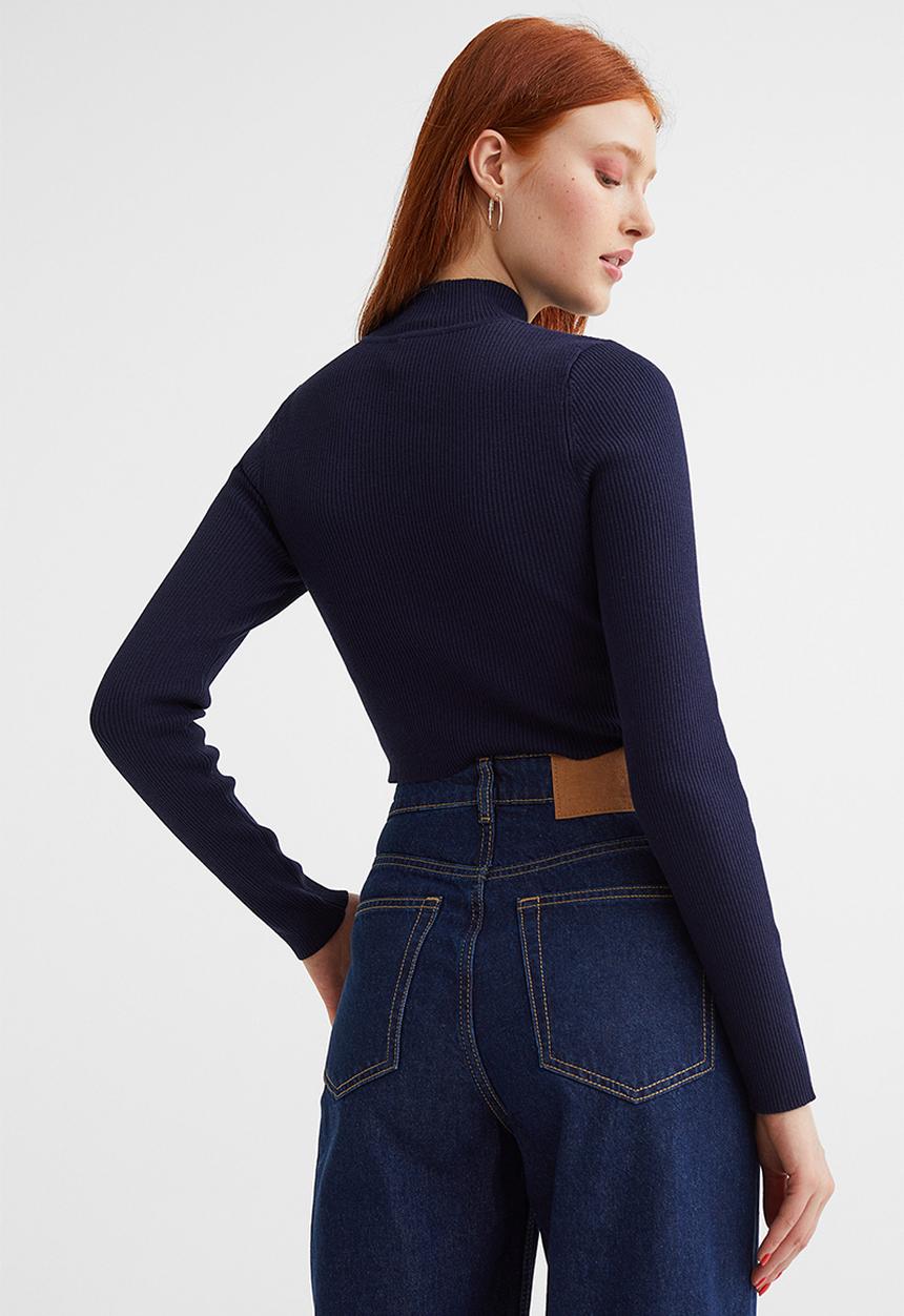 H&M - Ribbed turtleneck top - dark blue